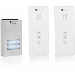 Interphone Smartwares DIC-21122 – Audio 2 Voies – Installation Bifilaire Facile – 52 Mélodies – Bouton De Sonnette Lumineux – Unité Extérieure étanche – Kit Pour 2 Appartements