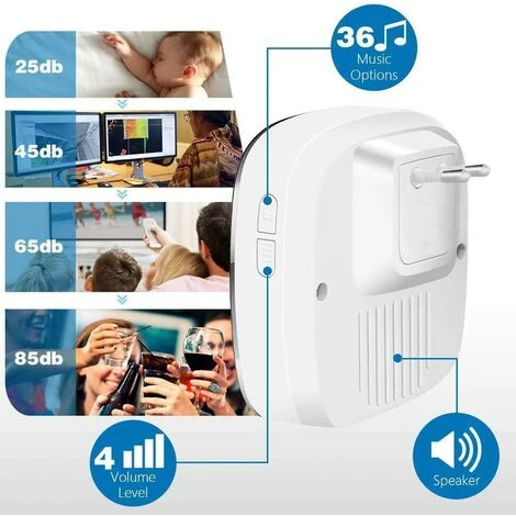 Sonnette Sans Fil, Sonnette De Porte Étanche à 300 Mètres De Portée, Carillon Sans Fil Avec 1 Transmetteur Et 1 Récepteur Enfichable Et 36 Sonneries 4 Niveau Volumes Pour Maison, Bureau, Magas Carill 4 Sonnette Sans Fil, Sonnette De Porte Étanche à 300 Mètres De Portée, Carillon Sans Fil Avec 1 Transmetteur Et 1 Récepteur Enfichable Et 36 Sonneries 4 Niveau Volumes Pour Maison, Bureau, Magas Carill – Image 2