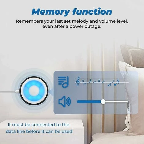 Sonnette Sans Fil, Sonnette étanche Ip55 Alimentée Par USB Avec Veilleuse, Volume De 5 Niveaux 7 Sonnette Sans Fil, Sonnette étanche Ip55 Alimentée Par USB Avec Veilleuse, Volume De 5 Niveaux – Image 5