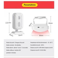 Pack 2 Sonnettes De Porte Sans Fil + Capteur De Mouvement Infrarouge Darho - Alarme D'ouverture De Porte, Pour Magasin, Magasin, Bureau, Maison -Dagrand Magasin 70418429 3