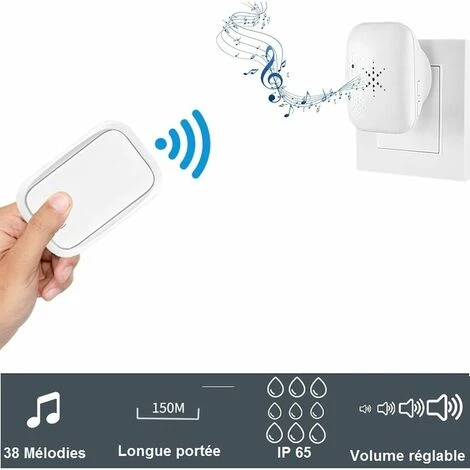 GP Sonnette Sans Fil Et Sans Pile Extérieure étanche IP 65 Neige Pluie Humidité, Blanc 4 GP Sonnette Sans Fil Et Sans Pile Extérieure étanche IP 65 Neige Pluie Humidité, Blanc – Image 2