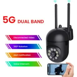 Camera De Surveillance Exterieure IP WiFi 2.4 + 5G HD 1080P Zoom X4 Suivi Humain Vision Nocturne Couleur