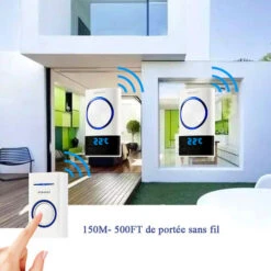 MAGICFOX Sonnette Sans Fil Exterieur Étanche - 2 Récepteurs, Carillon Sans Fil - Affichage Température, Portée De 150M, 45 Mélodies -Dagrand Magasin 76013612 3