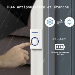 MAGICFOX Sonnette Sans Fil Exterieur Étanche - 2 Récepteurs, Carillon Sans Fil - Affichage Température, Portée De 150M, 45 Mélodies -Dagrand Magasin 76013612 4