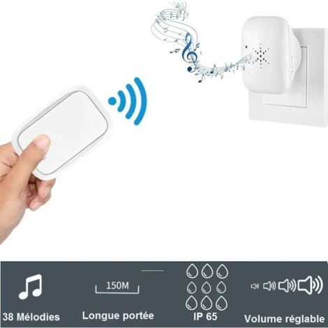 Sonnette Sans Fil Et Sans Pile Extérieur Étanche IP 65 Neige Pluie Humidité,blanc 4 Sonnette Sans Fil Et Sans Pile Extérieur Étanche IP 65 Neige Pluie Humidité,blanc – Image 2