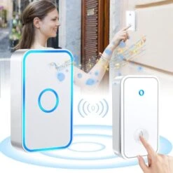 Carillon Sans Fil Enfichable - SDLOGAL Sans Fil Sans Pile, 60 Mélodies 5-Niveaux Volum Et, LED Flash, Kit De Carillon Avec 150 Mètres, LED Flash