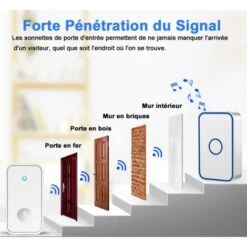 Carillon Sans Fil Enfichable - SDLOGAL Sans Fil Sans Pile, 60 Mélodies 5-Niveaux Volum Et, LED Flash, Kit De Carillon Avec 150 Mètres, LED Flash -Dagrand Magasin 81548410 4