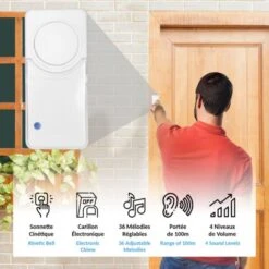 Sonnette Sans Fil Ni Piles - Carillon Électronique Étanche IP44 - Témoin Lumineux - Portée 100m - 36 Mélodies - 4 Niveau De Volume 9 Sonnette Sans Fil Ni Piles - Carillon Électronique Étanche IP44 - Témoin Lumineux - Portée 100m - 36 Mélodies - 4 Niveau De Volume -Dagrand Magasin 81923098 3