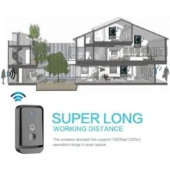 Sonnettes Sans Fil, 45 Mélodies 5-Niveaux Volum Et, IP55 Étanche Carillon Sans Fil, Kit De Carillon Avec 300 Mètres, LED Flash, 2Récepteur Enfichables 10 Sonnettes Sans Fil, 45 Mélodies 5-Niveaux Volum Et, IP55 Étanche Carillon Sans Fil, Kit De Carillon Avec 300 Mètres, LED Flash, 2Récepteur Enfichables -Dagrand Magasin 88641175 4