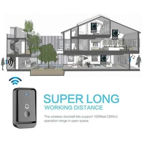 Sonnettes Sans Fil, 45 Mélodies 5-Niveaux Volum Et, IP55 Étanche Carillon Sans Fil, Kit De Carillon Avec 300 Mètres, LED Flash, 2Récepteur Enfichables 6 Sonnettes Sans Fil, 45 Mélodies 5-Niveaux Volum Et, IP55 Étanche Carillon Sans Fil, Kit De Carillon Avec 300 Mètres, LED Flash, 2Récepteur Enfichables – Image 4