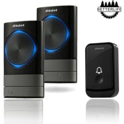 Sonnettes Sans Fil, 45 Mélodies 5-Niveaux Volum Et, IP55 Étanche Carillon Sans Fil, Kit De Carillon Avec 300 Mètres, LED Flash, 2Récepteur Enfichables