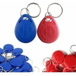50 Pièces RFID Chips Clé Badge De Proximité EM4100 Transpondeur 125 KHz RFID ID Carte Token Tag Porte-clés Proximity Jour De Jeton De Porte-clés Sécurité Pour Maison Rouge Bleu(seulement Lire)