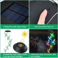 Carillons Éoliens Solaire, Carillon De Vent Colibri Changement De Couleur LED Lampe Solaire Mobile Carillon Étanche Intérieure Extérieure Pour Décoration De Jardin, Patio, Porch, Terrasse, Cour, Fête 9 Carillons Éoliens Solaire, Carillon De Vent Colibri Changement De Couleur LED Lampe Solaire Mobile Carillon Étanche Intérieure Extérieure Pour Décoration De Jardin, Patio, Porch, Terrasse, Cour, Fête -Dagrand Magasin 93281497 3
