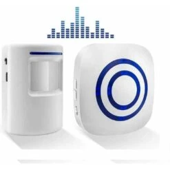 Sonnette Sans Fil Kit De Carillon De Porte Olhetc Electrique Avec 1 Récepteur Et 1 Détecteur De Mouvement PIR Capteur Alerte Visiteur Alarme De Sécurité Avec 38 Mélodies Au 3 Niveau Volumes