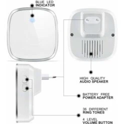 Sonnette Sans Fil Etanche, Sonnette De Porte Extérieur à 300m De Portée, 2 Emetteur & 1 Récepteurs, Kit De Carillon Sans Fil Avec LED Flash, 36 Mélodies, 4 Niveau Volume, Pour Maison, Bureau 10 Sonnette Sans Fil Etanche, Sonnette De Porte Extérieur à 300m De Portée, 2 Emetteur & 1 Récepteurs, Kit De Carillon Sans Fil Avec LED Flash, 36 Mélodies, 4 Niveau Volume, Pour Maison, Bureau -Dagrand Magasin 97197192 4